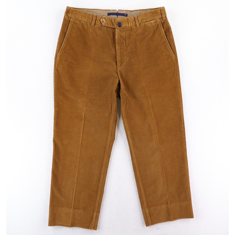Incotex Corduroy Trousers Men 33x26 Brown Wide Wale Straight Leg Pants
